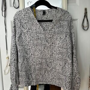 SHEIN Women's Dalmatian Print V Neck Long Sleeve Blouse Top Size M
